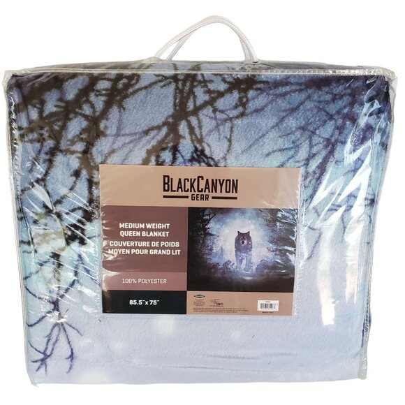 Black Canyon Medium Weight Queen Blanket 85.5" x 75" 100% Polyester Wolf Design - Picture 1 of 5
